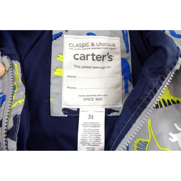 Carter's Boy's Hooded  Jacket Dinosaur Print  Lined 3T preowned - Picture 4 of 4